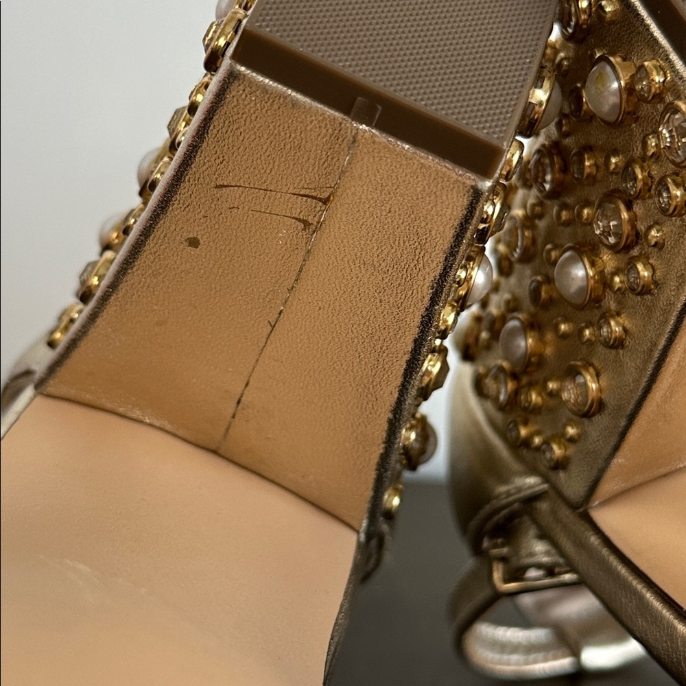 Lilly Pulitzer Amber Lynn Gold Embellished Sandal Block Heel Size 10 - Picture 9 of 13